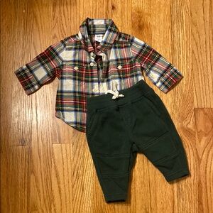 GAP Baby Plaid Shirt and Green Pants Set